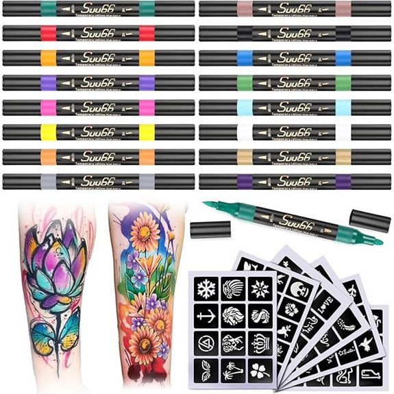 Suu66 Temporary Tattoo Markers Kit with 16 Colors