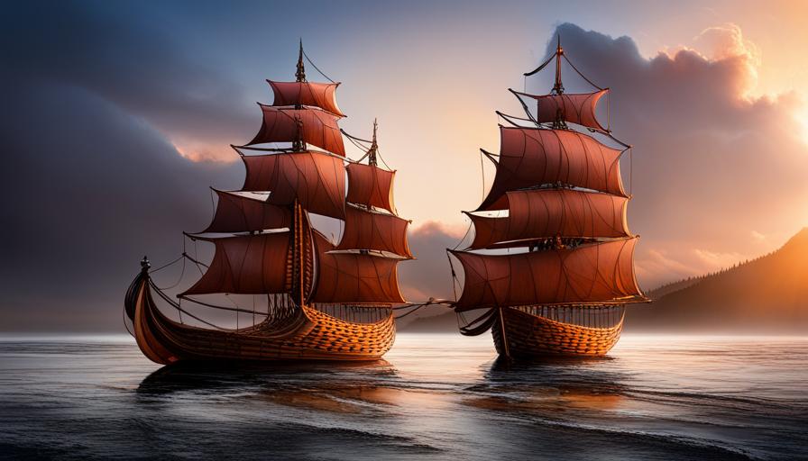 An image showcasing the majestic redwood tree, towering over a Viking ship adorned with Norse symbols. Let the intertwining branches and roots symbolize the enduring strength, wisdom, and connection to the natural world in Norse mythology