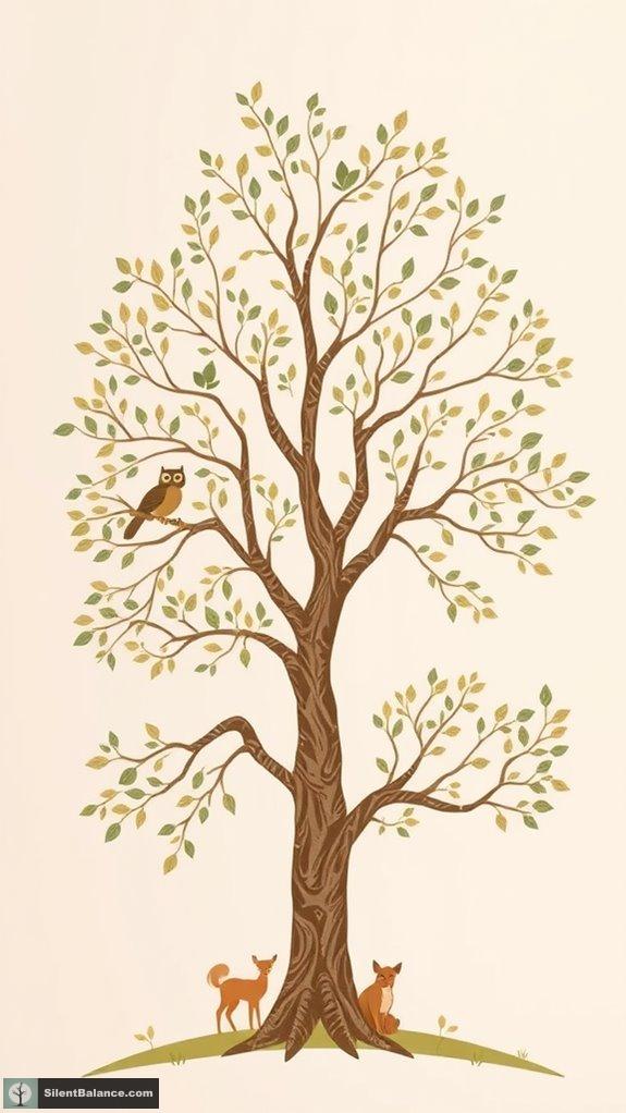 animal silhouettes in tree