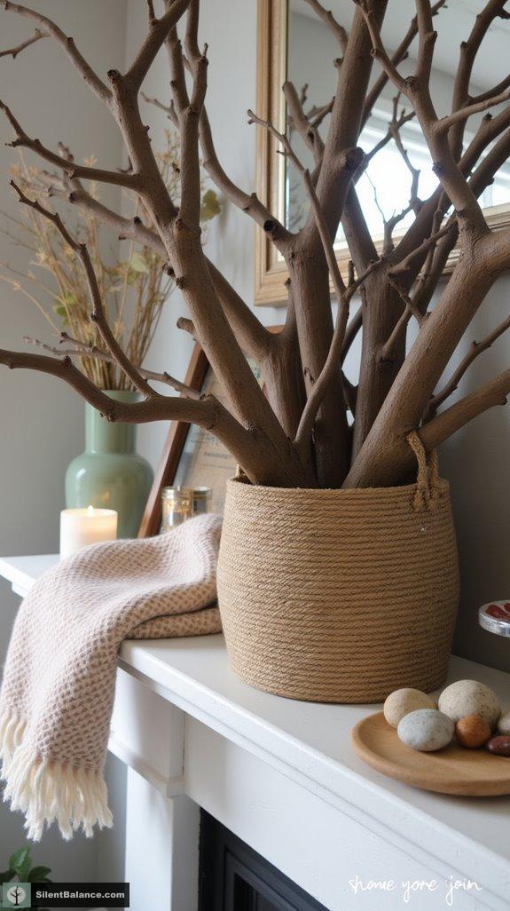 artistic branches in basket