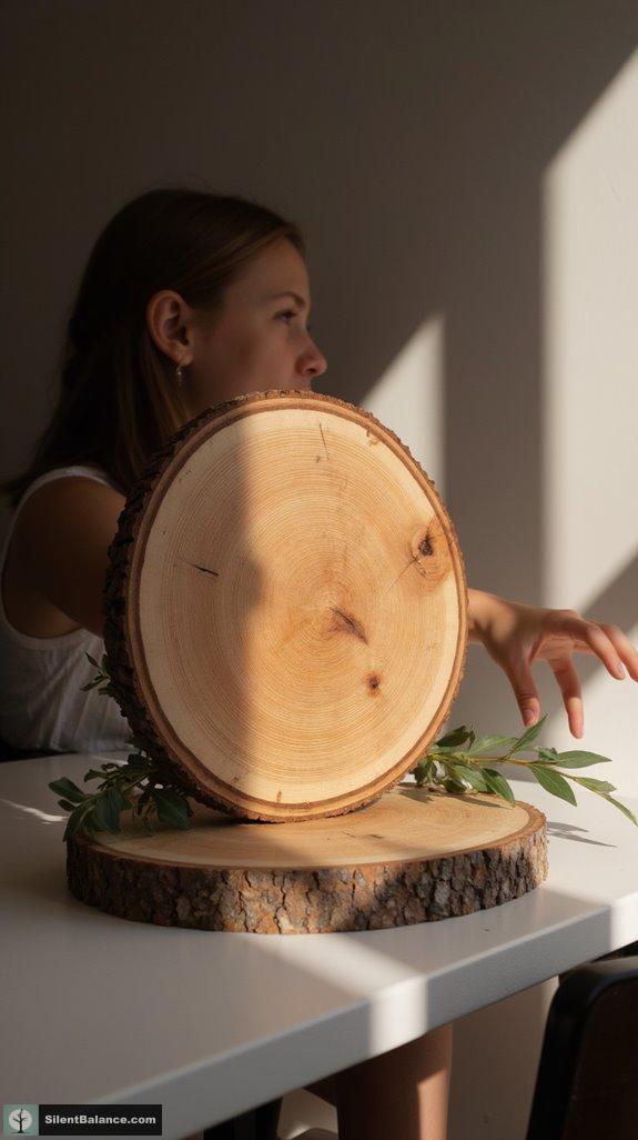 artistic wooden slice display