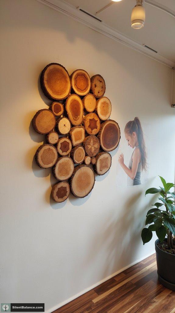 asymmetrical wood slice decor