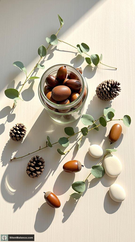 autumn acorn and pinecone display
