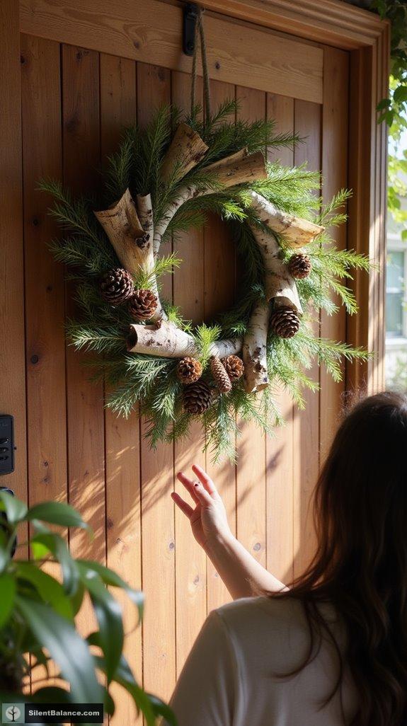 birch and pinecone wreath
