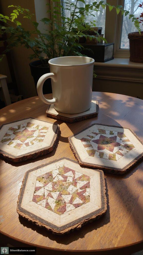 birch bark geometric coasters