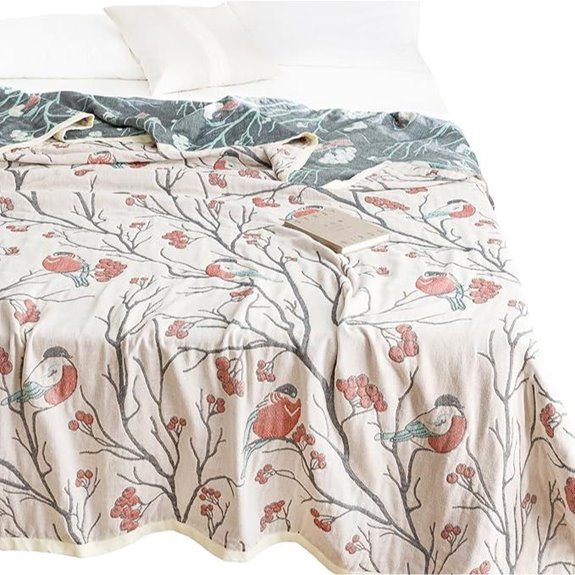 Bird and Tree Cotton Muslin Blanket Throw Cover
