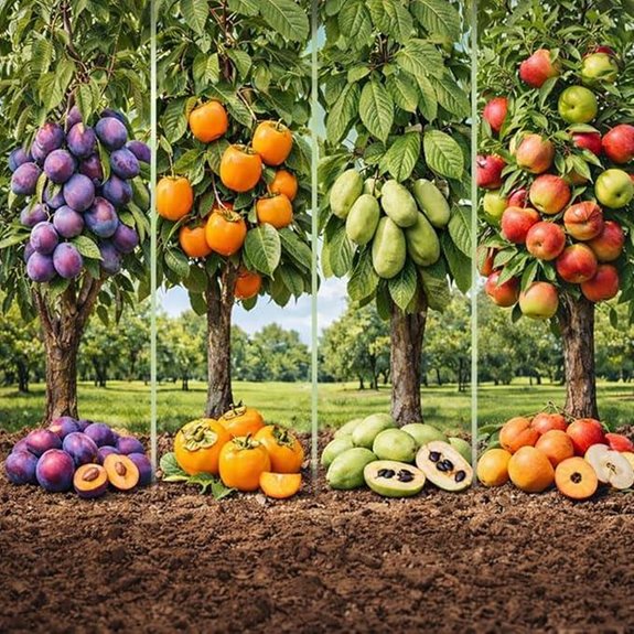 12 Fruit Tree Saplings Bundle (Plum Persimmon Pawpaw Apple)