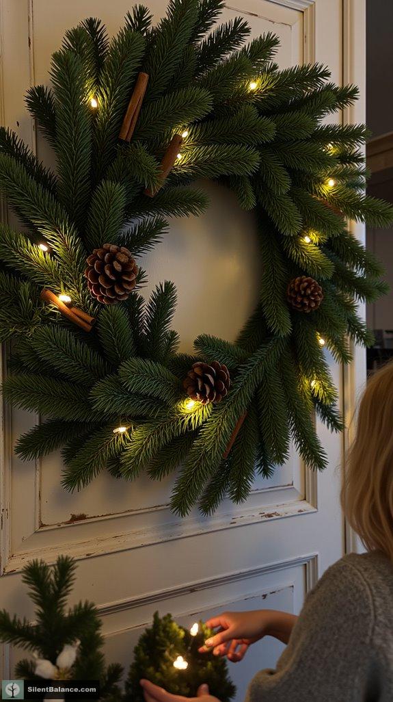 cedar wreath with lights