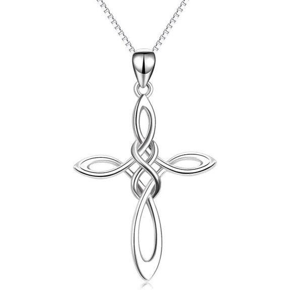Sterling Silver Celtic Knot Cross Necklace with Birthstone