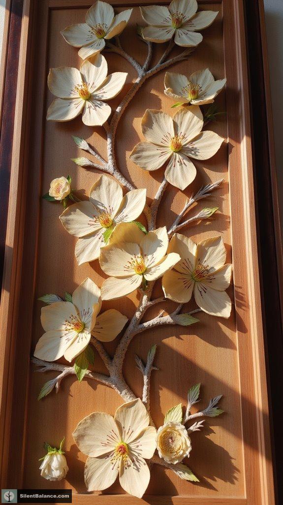 cherry blossom wooden reliefs