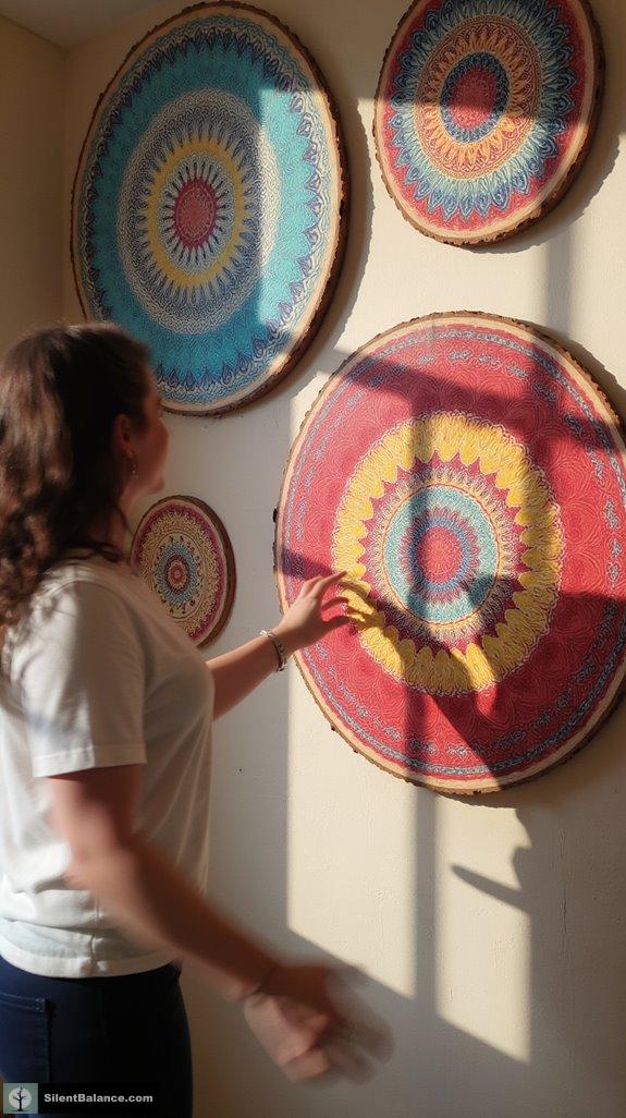 colorful cedar slice mandalas