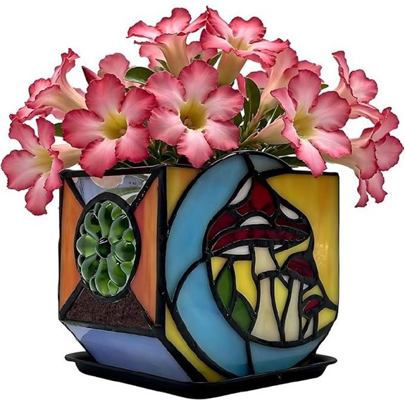 Stained Glass Mushroom Plant Pot with Drainage