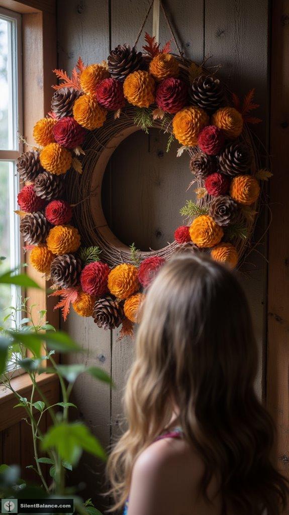 colorful pinecone wood wreath
