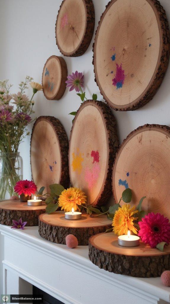 colorful wood slice accents