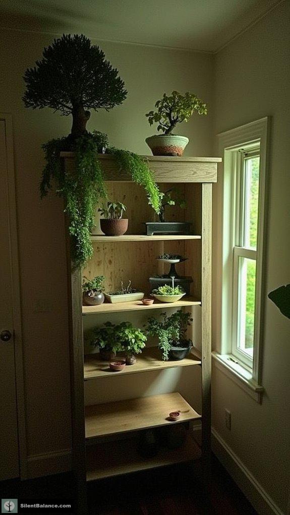compact multi tiered bonsai shelving