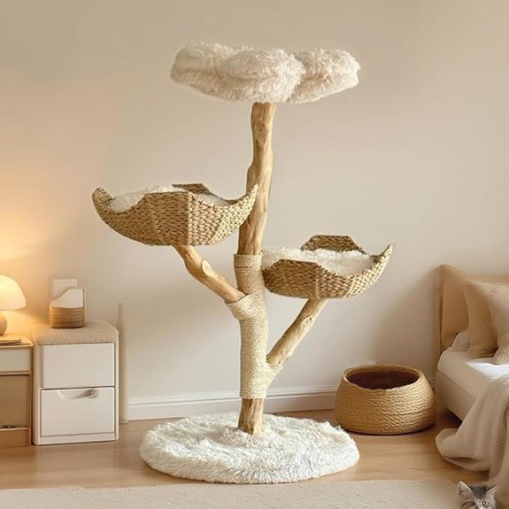 Modern 45” Wooden Cat Tree with Scratching Post