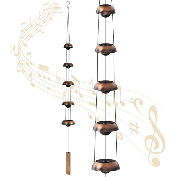 Copper Wind Chimes with 5 Bells for Outdoors