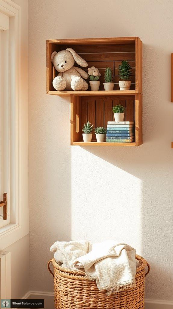 cozy rustic crate shelves