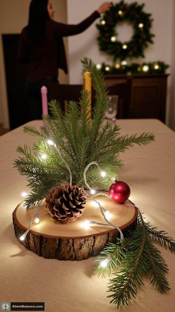 cozy wood slice centerpieces