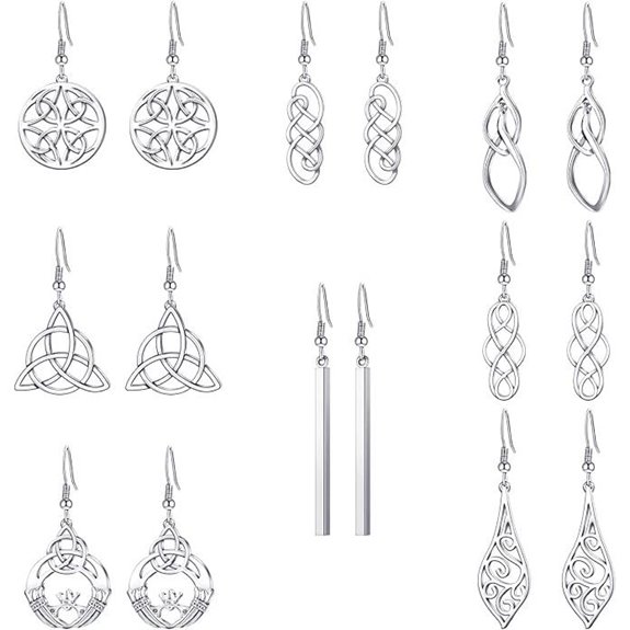8 Pairs Silver Celtic Knot Drop Earrings