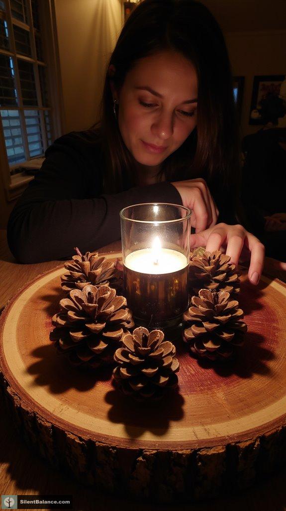 elegant wood and pinecones