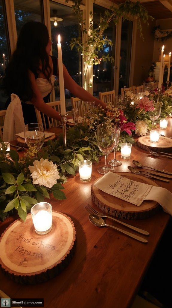 engraved wood slice centerpieces