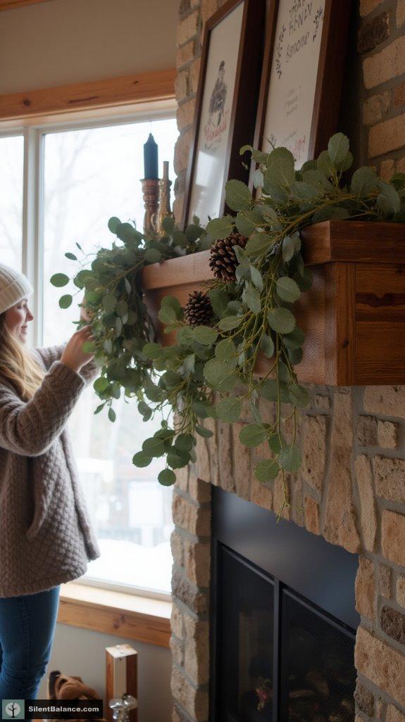 eucalyptus and pinecone decor