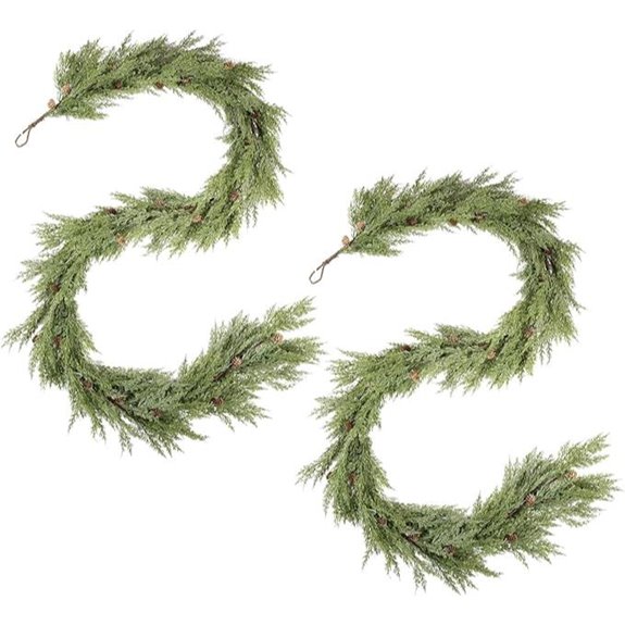 WBHome 2pcs Evergreen Garland with Pine Cones 9FT