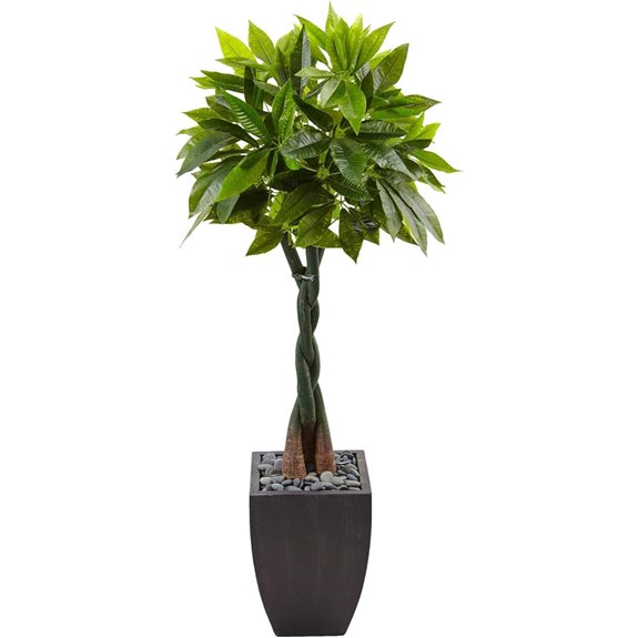 Nearly Natural 5ft. Money Artificial Tree in Black Square Planter