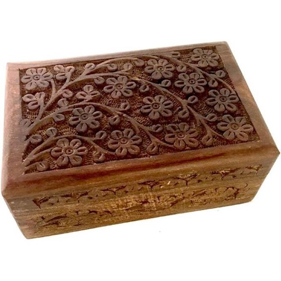 Floral Carved Wooden Box for Jewelry & Treasures