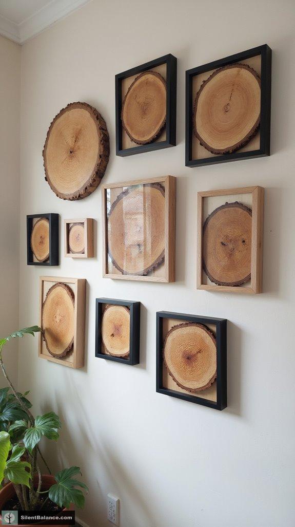 framed wood slices decor