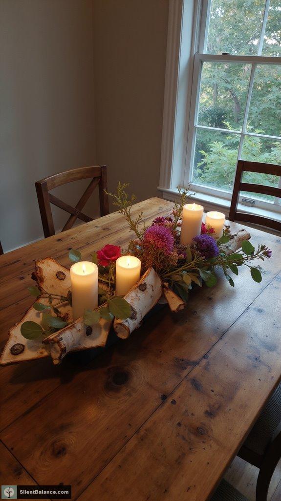 geometric birch bark centerpiece