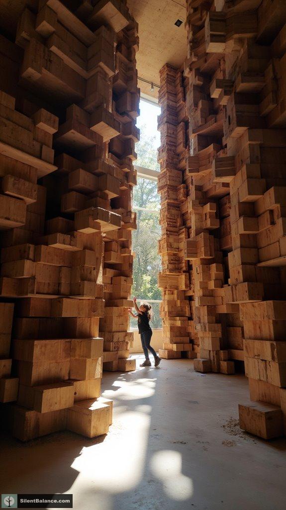 geometric wood stacking decor