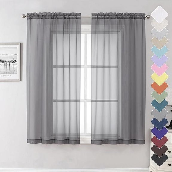 Lecloud Grey Sheer Curtains 63 Inches 2 Panels