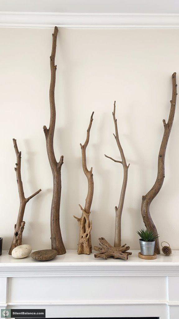 grouped driftwood sculpture arrangement