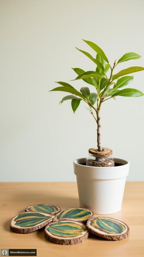 hand painted acorn wood slices