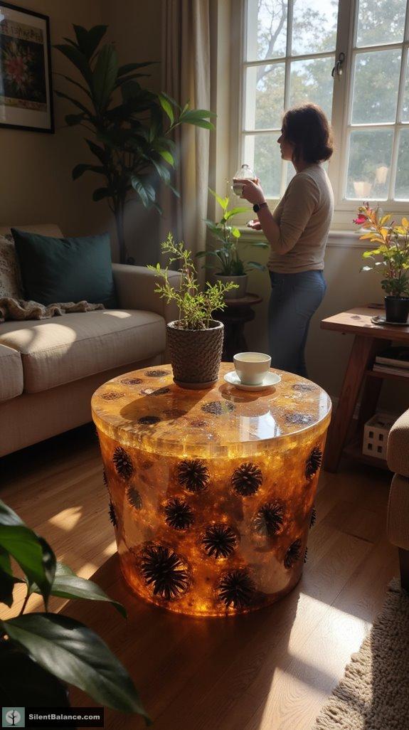 handcrafted nature inspired accent table