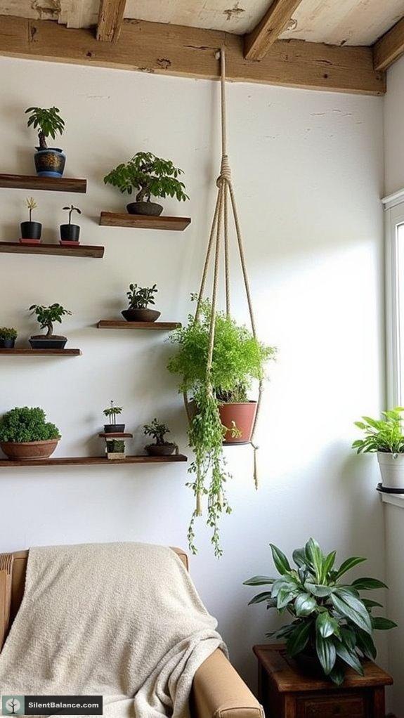 hanging planters showcase bonsai