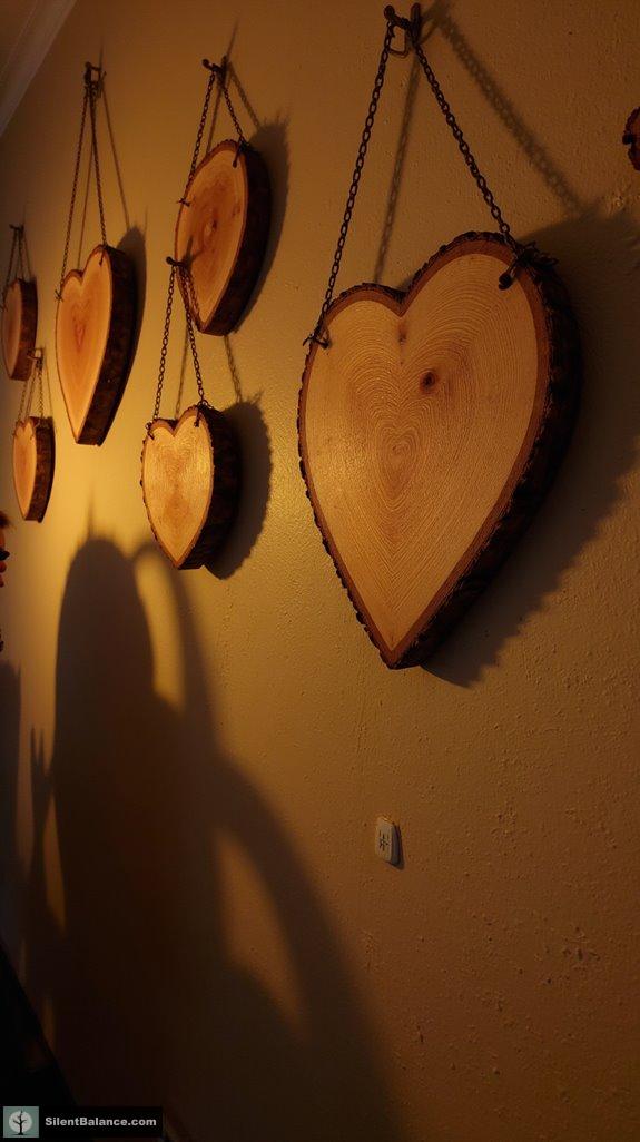 heart shaped tree slice decor