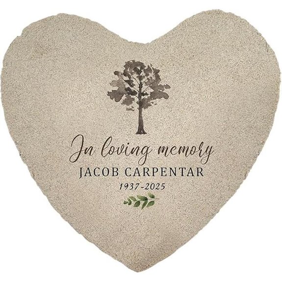 Personalized Heart Memorial Garden Stone with Tree Design