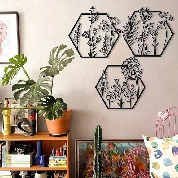 hexagonal metal wall decor
