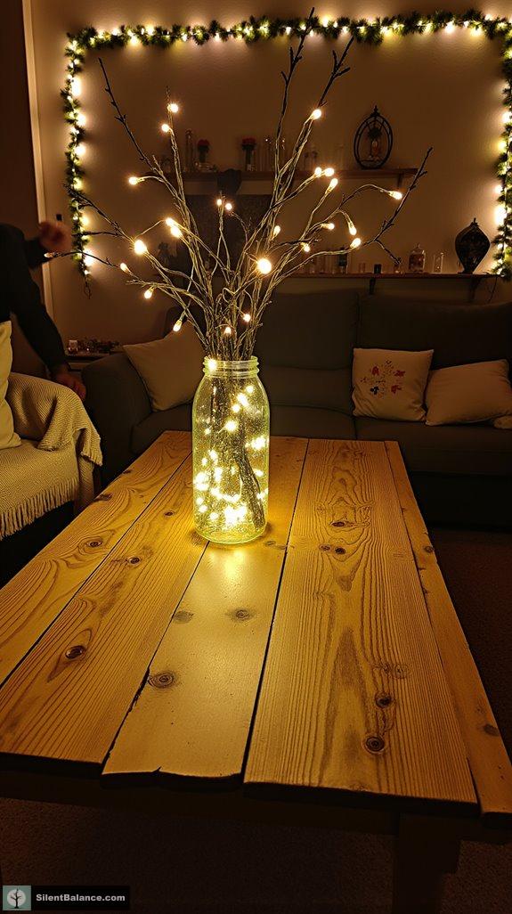 illuminated branches in jar