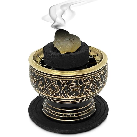 India Brass Charcoal Incense Burner with Coaster