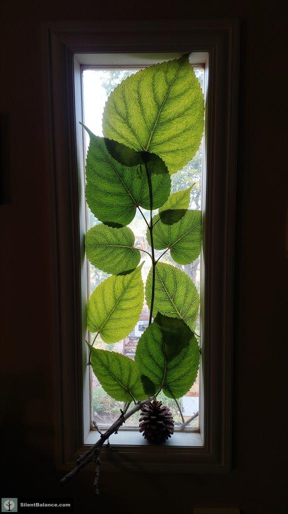 layered leaves under glass