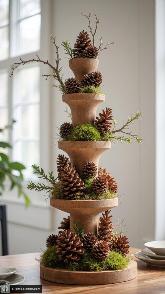 layered pine cone display