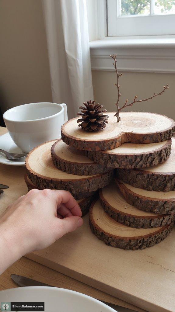 layered wood slice decor
