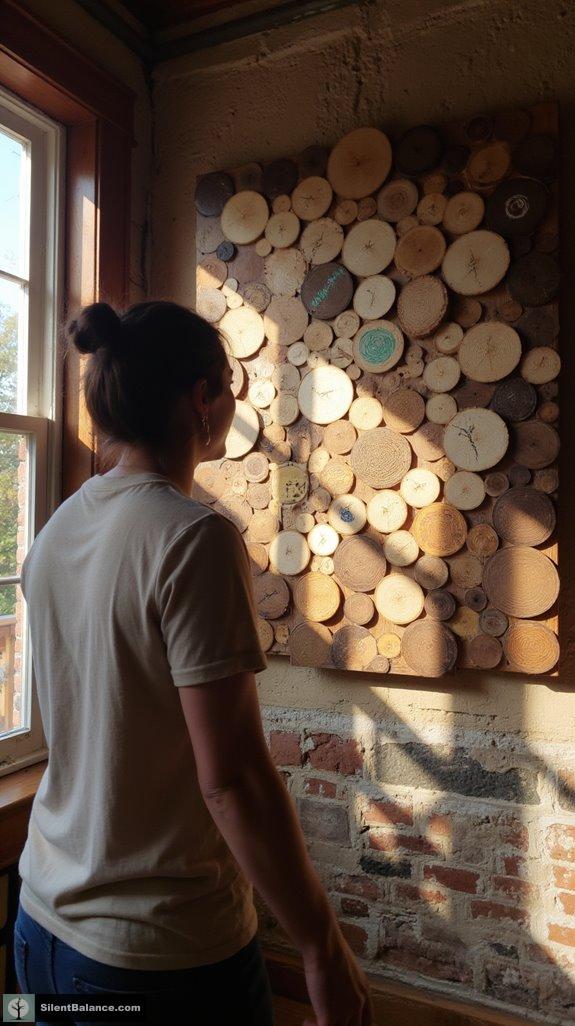 layered wooden disc collage