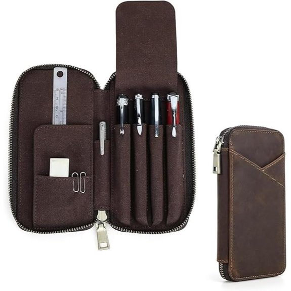 Hiram Handmade 4-Pen Leather Case with Heart Stamp