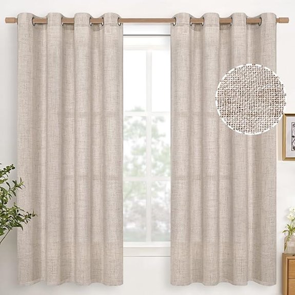 YoungsTex Linen Semi-Sheer Curtains 2 Panels 52x63 Inches