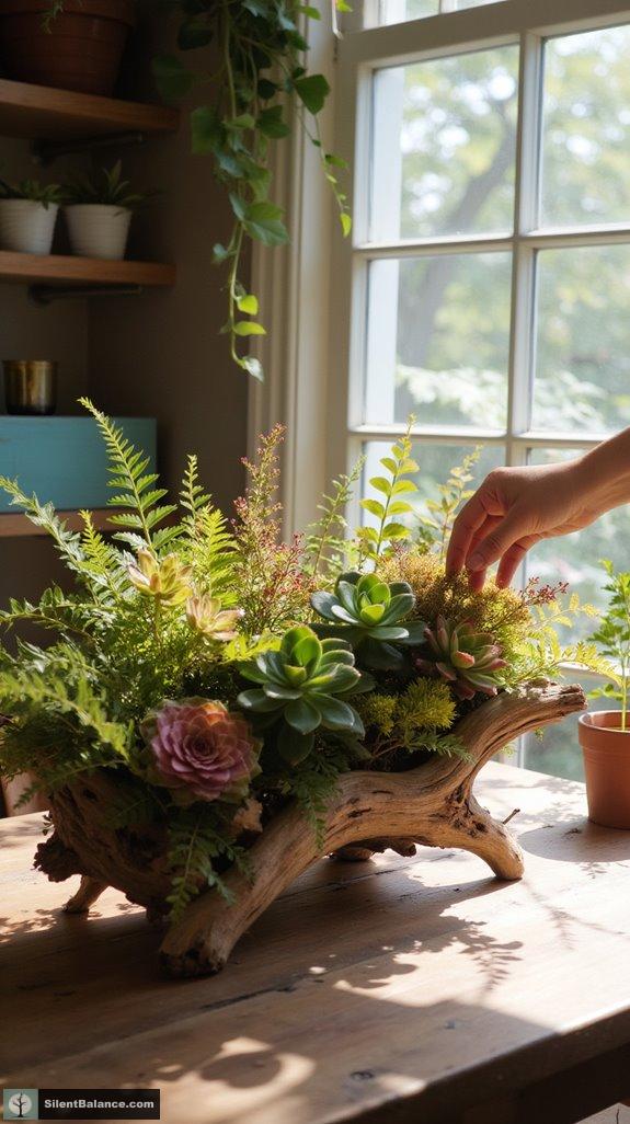 lush driftwood and greenery